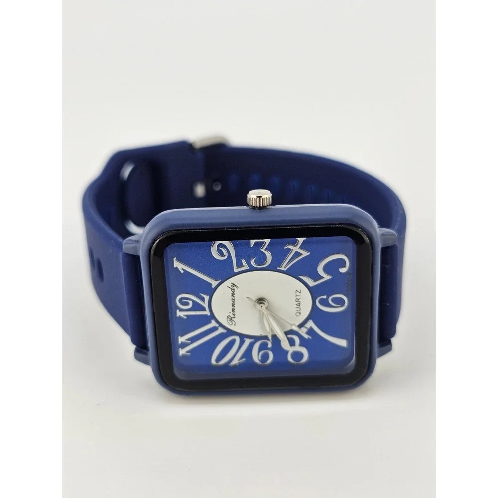 Women's Easy Read Tank Watch‎ 33MM Blue Dial Blue Plastic Bands NEW Battery